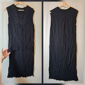 Lapis Womens Top Black High Low Unconvential Lace Crochet Long Tail Large Witchy